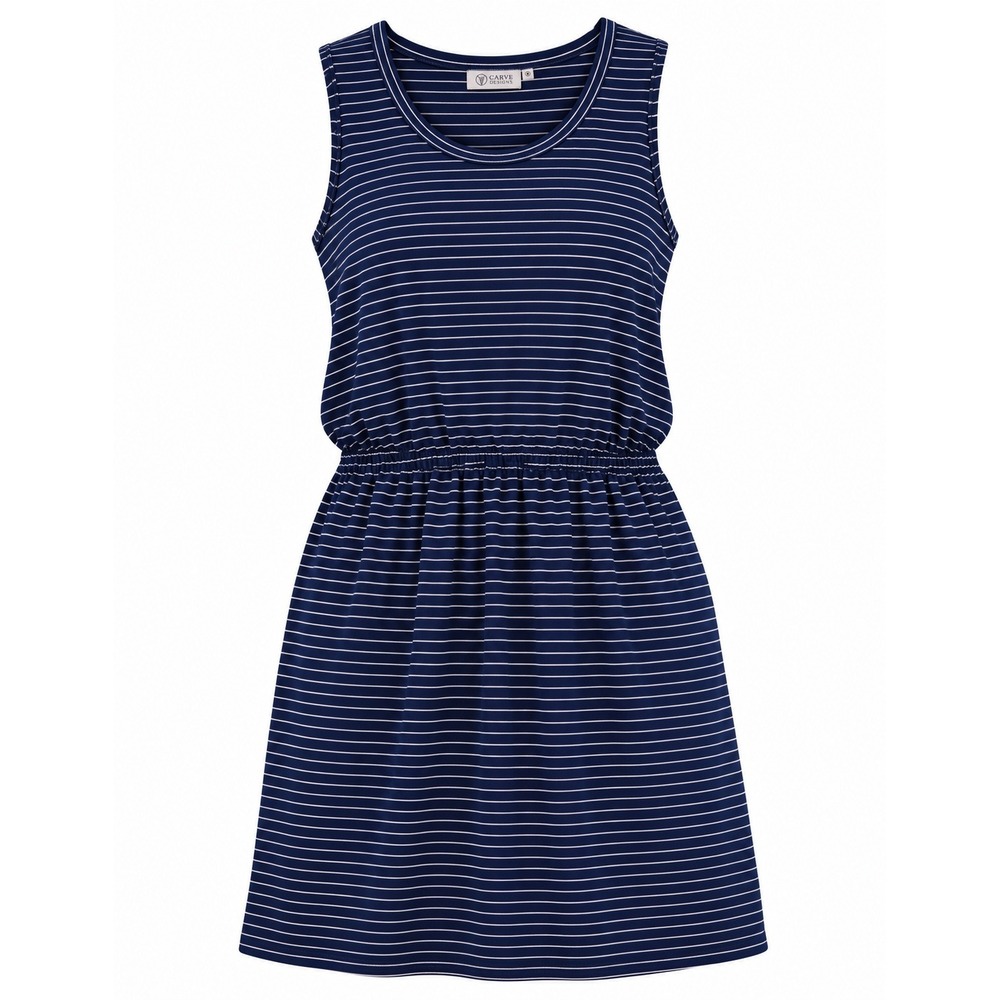 Carve Designs Womens Navy Blue White Striped Sleeveless Elastic Waist Dress M